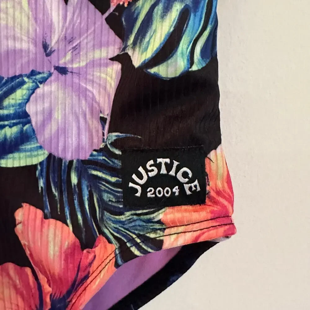 Black Floral Print Bathing Suit sz XS (5/6) Black Hawaiian Flower Print Swimsuit